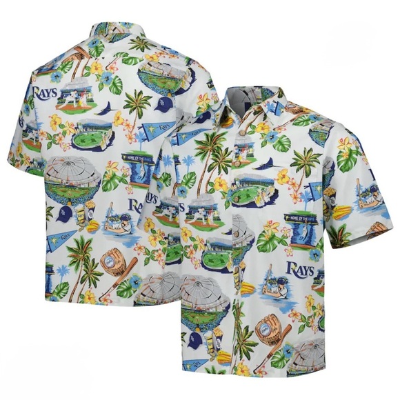 Reyn Spooner Men's Tampa Bay Rays White Scenic Button-Up Shirt NEW!! Size medium - Picture 1 of 11